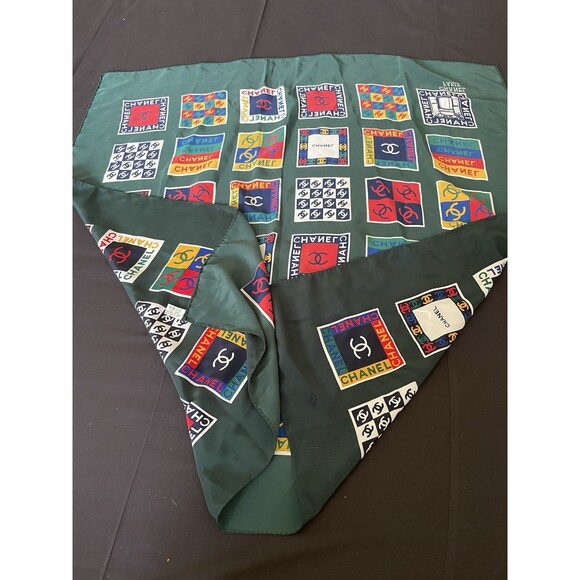 Chanel Multi-Color Signature Block Logo 100% Silk Square Scarf - Picture 1 of 4